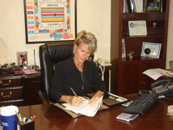 Stover at desk